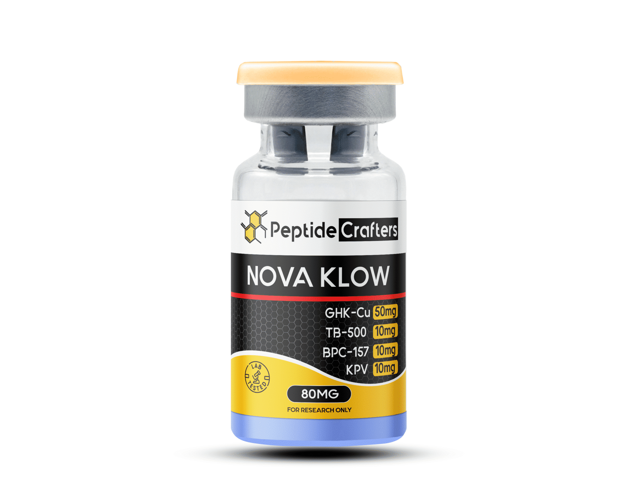 KLOW-PLUS-scaled-1.png Nova KLOW 80mg Large 8mL vial – GHK-CU (50mg) + TB-500 (10mg) + BPC-157 (10mg) + KPV (10mg) - Image 1